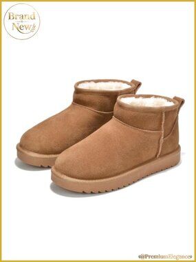 Genuine Leather Ankle Boots Water-Resistant Faux Fur Lined Womens Winter Booties